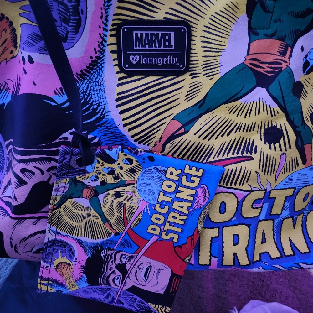 Loungefly Doctor Strange Leather Tote Bag w/Attached Coin Purse 17x13x5